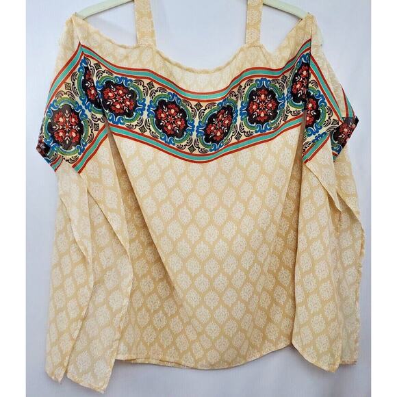 Umgee Womens Size S Beige Tan Strappy Cold Shoulder Tank Top Chiffon Small - Picture 7 of 12